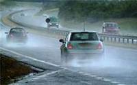 car in rain